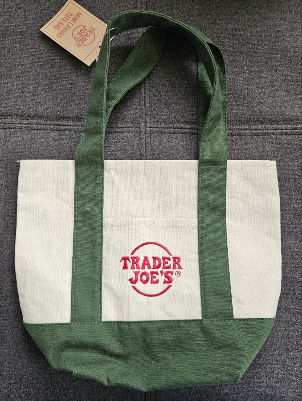 Trader Joe's NWT Small Green & Cream Canvas Tote Bag
